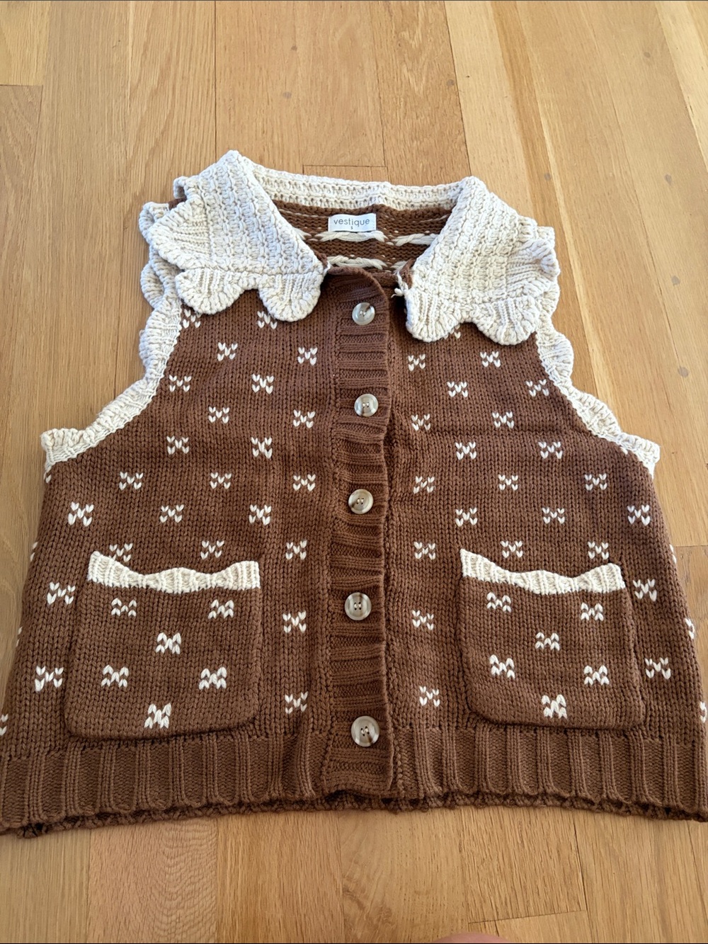 vestique Brown & Cream Knit Button-Front Vest for Kids
